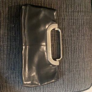 Black clutch bag with retro chrome handle